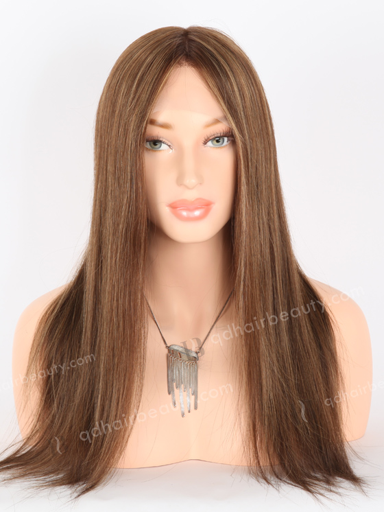 In Stock European Virgin Hair 18" Straight 4# With T4/8# Highlights Color Lace Front Silk Top Glueless Wig GLL-08071
